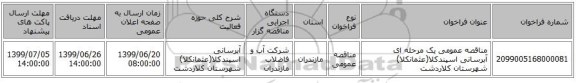 مناقصه عمومی یک مرحله ای آبرسانی اسپندکلا(عثمانکلا) شهرستان کلاردشت