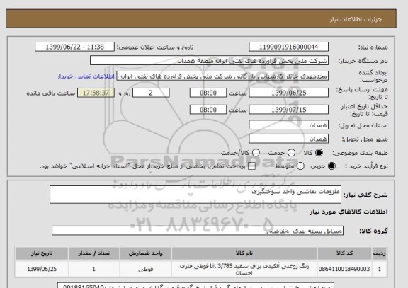 استعلام ملزومات نقاشی واحد سوختگیری