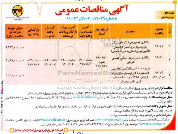 آگهی مناقصات عمومی , مناقصه  تامین نیروی انسانی