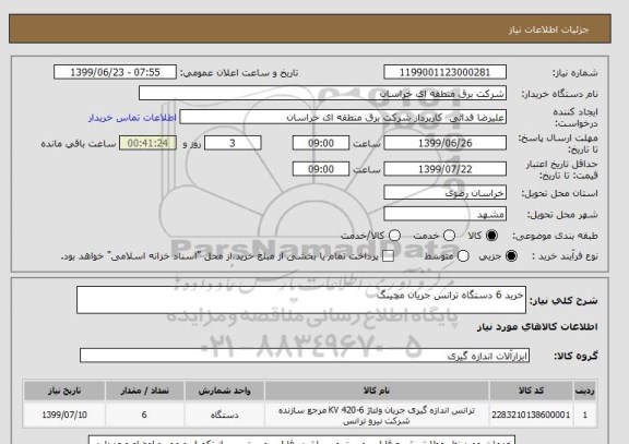 استعلام خرید 6 دستگاه ترانس جریان مچینگ 