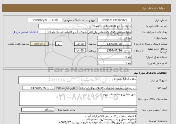 استعلام تابلو برق 55 کیلووات