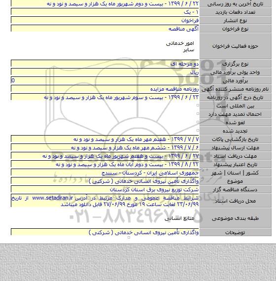 واگذاری تأمین نیروی انسانی خدماتی ( شرکتی )