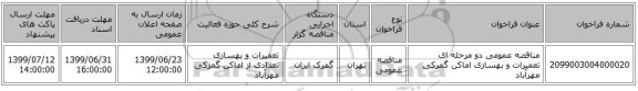 مناقصه عمومی دو مرحله ای تعمیرات و بهسازی اماکن گمرکی مهرآباد