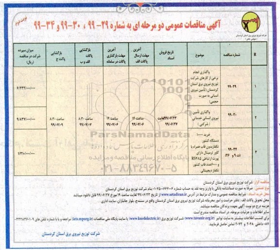 آگهی مناقصات عمومی , مناقصات تامین نیروی انسانی - نوبت دوم