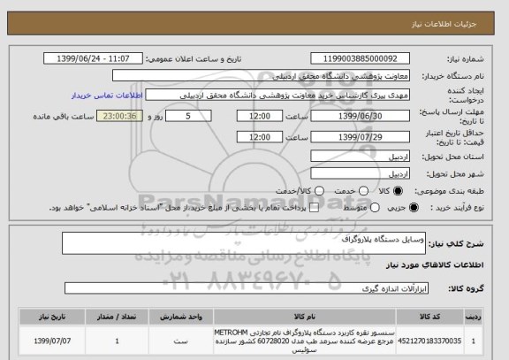 استعلام وسایل دستگاه پلاروگراف