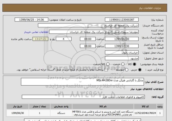 استعلام چابگر با گارانتی هپکن مدل Mfp M428Dw