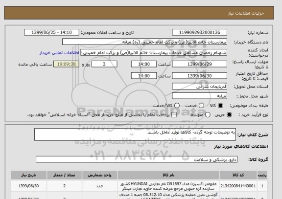 استعلام به توضیحات توجه گردد- کالاها تولید داخل باشند