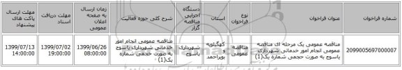 مناقصه عمومی یک مرحله ای مناقصه عمومی انجام امور خدماتی شهرداری یاسوج به صورت حجمی شماره یک(1)