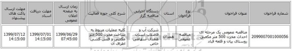 مناقصه عمومی یک مرحله ای احداث مخزن 500 متر مکعبی روستای بیان و قلعه قباد