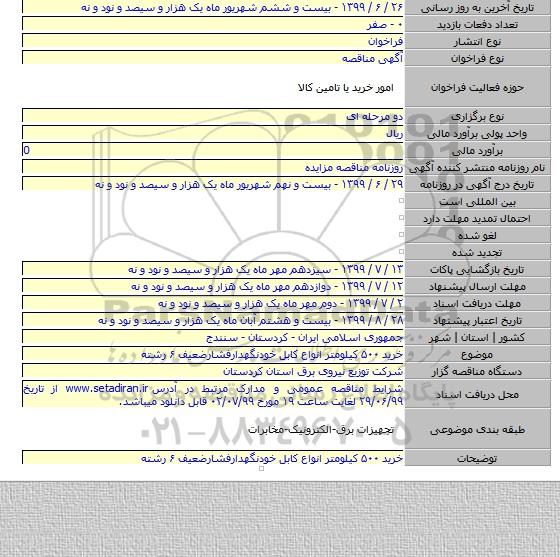 خرید ۵۰۰ کیلومتر انواع کابل خودنگهدارفشارضعیف ۶ رشته