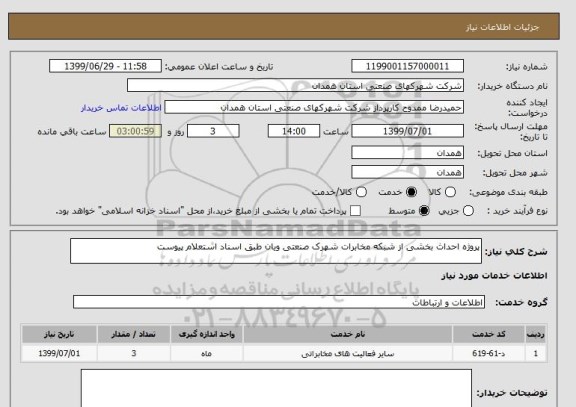 استعلام پروژه احداث بخشی از شبکه مخابرات شهرک صنعتی ویان طبق اسناد استعلام پیوست 