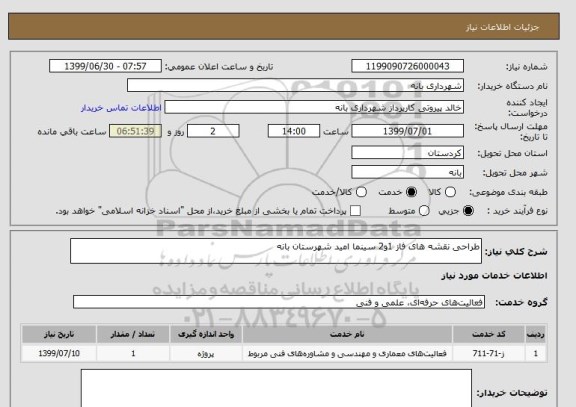 استعلام طراحی نقشه های فاز 1و2 سینما امید شهرستان بانه