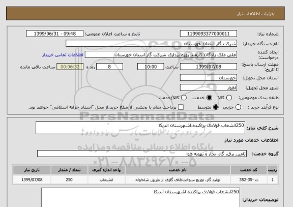 استعلام 250انشعاب فولادی پراکنده اشهرستان اندیکا