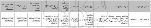 مناقصه عمومی همزمان با ارزیابی (فشرده) دو مرحله ای خرید سلول های خازنی حوزه بهینه سازی برق خراسان