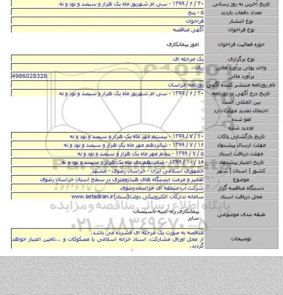 تعمیر و مرمت ایستگاه های هیدرومتری در سطح استان خراسان رضوی