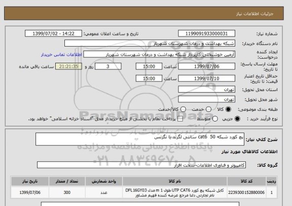 استعلام پچ کورد شبکه cat6  50 سانتی لگرند یا نگزنس