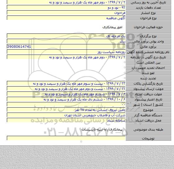 تامین نیروی انسانی به تعداد ۲۷ نفر