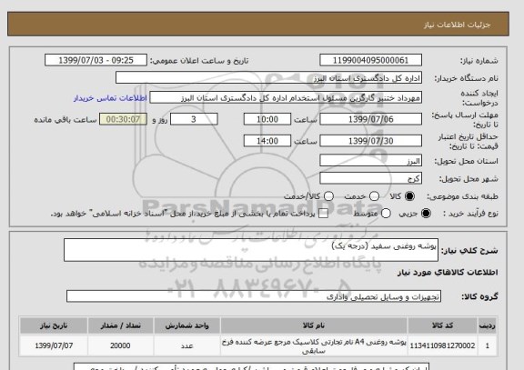 استعلام پوشه روغنی سفید (درجه یک)