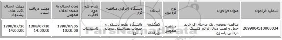 مناقصه عمومی یک مرحله ای خرید حمل و نصب دیزل ژنراتور کلینیک درمانی یاسوج