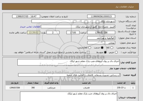 استعلام اجرای دال بر روی آبروهای جنب پارک معلم شهر لیکک 