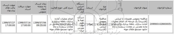 مناقصه عمومی همزمان با ارزیابی (فشرده) یک مرحله ای انجام عملیات آماده سازی، باطله برداری و استخراج ماده معدنی در معادن سنجده و چاه خاتون مجتمع طلای موته 