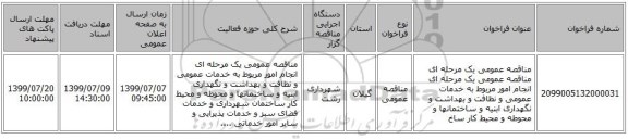 مناقصه عمومی یک مرحله ای مناقصه عمومی یک مرحله ای  انجام امور مربوط به خدمات عمومی و نظافت و بهداشت و نگهداری ابنیه و ساختمانها و محوطه و محیط کار ساخ