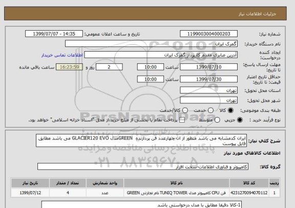 استعلام ایران کدمشابه می باشد منظور از ان چهارعدد فن پردازنده  GREENمدل GLACIER120 EVO می باشد مطابق فایل پیوست