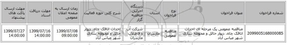 مناقصه عمومی یک مرحله ای احداث اتاقک چاه، دیوار حائل و محوطه سازی شهر عباس آباد