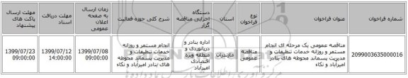 مناقصه عمومی یک مرحله ای انجام مستمر و روزانه خدمات تنظیفات و مدیریت پسماند محوطه های بنادر امیرآباد و نکاء