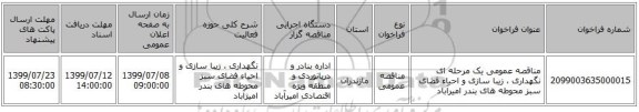 مناقصه عمومی یک مرحله ای نگهداری ، زیبا سازی و احیاء فضای سبز محوطه های بندر امیرآباد