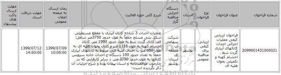 فراخوان ارزیابی کیفی عملیات اجرائی احداث کانالهای آبیاری گردن شط ، احشام کهنه و تکمیلی بخوان هلپه ای