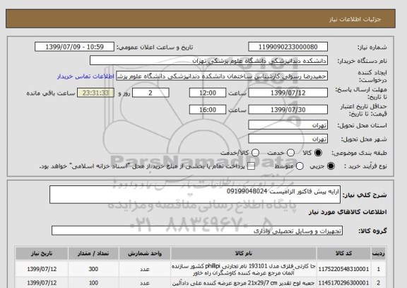 استعلام ارایه پیش فاکتور الزامیست 09199048024