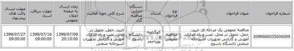 مناقصه عمومی یک مرحله ای  خرید، حمل، تحویل در محل، نصب و راه اندازی، آموزش و گارانتی تجهیزات آشپزخانه صنعتی دانشگاه  یاسوج