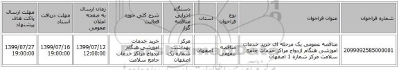 مناقصه عمومی یک مرحله ای خرید خدمات اموزشی هنگام ازدواج مراکز خدمات جامع سلامت مرکز شماره 1 اصفهان