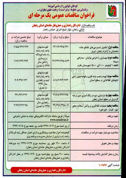 فراخون مناقصات , مناقصه تکمیل دسترسی های تقاطع جاده ...