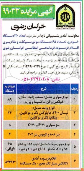 آگهی مزایده , مزایده تعداد 120 دستگاه خودرو ، ...