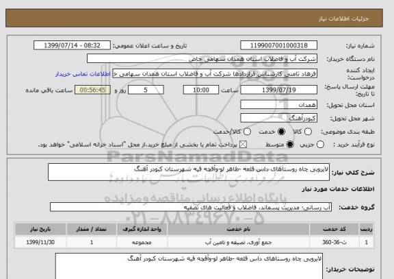 استعلام لایروبی چاه روستاهای داس قلعه -طاهر لو-وآقچه قیه شهرستان کبودر آهنگ 