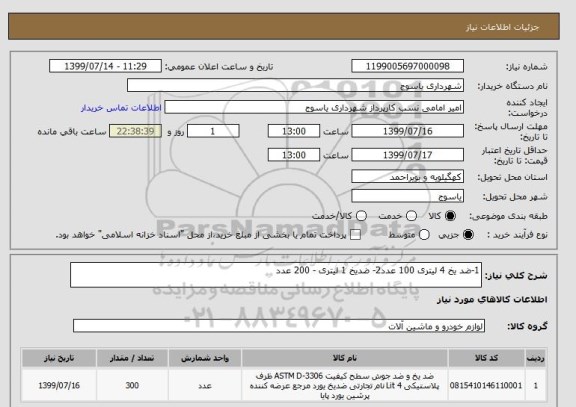 استعلام 1-ضد یخ 4 لیتری 100 عدد2- ضدیخ 1 لیتری - 200 عدد 