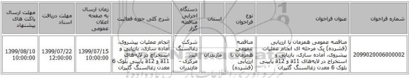 مناقصه عمومی همزمان با ارزیابی (فشرده) یک مرحله ای انجام عملیات پیشروی، آماده سازی، بازیابی و استخراج در لایه‌های a11 و a12 پایینی  بلوک 6 معدن زغالسنگ گلیران