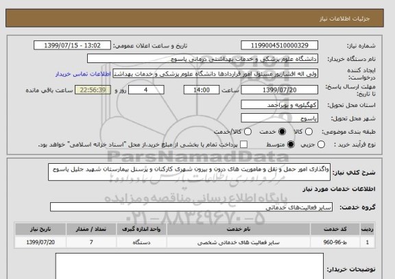 استعلام واگذاری امور حمل و نقل و ماموریت های درون و بیرون شهری کارکنان و پرسنل بیمارستان شهید جلیل یاسوج 