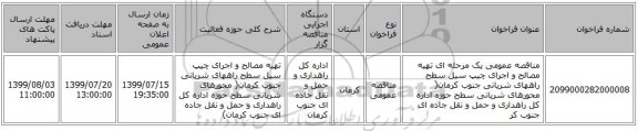 مناقصه عمومی یک مرحله ای تهیه مصالح و اجرای چیپ سیل سطح راههای شریانی جنوب کرمان( محورهای شریانی سطح حوزه اداره کل راهداری و حمل و نقل جاده ای جنوب کر