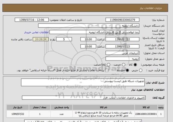 استعلام تجهیزات شبکه طبق لیست پیوستی