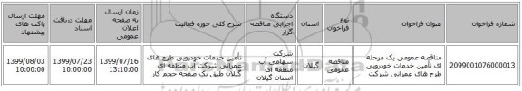 مناقصه عمومی یک مرحله ای تأمین خدمات خودرویی طرح های عمرانی شرکت