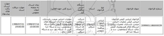 فراخوان ارزیابی کیفی فراخوان ارزیابی کیفی عملیات اجرایی مرمت، بازسازی، تعمیرات و احداث ایستگاه های هیدرومتری گرمی چای، شبکه آیدوغموش، سد و شبکه خدا آفر