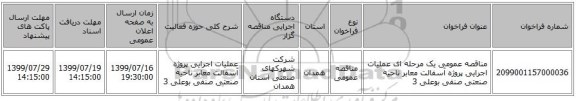 مناقصه عمومی یک مرحله ای عملیات اجرایی  پروژه آسفالت معابر ناحیه صنعتی صنفی بوعلی 3