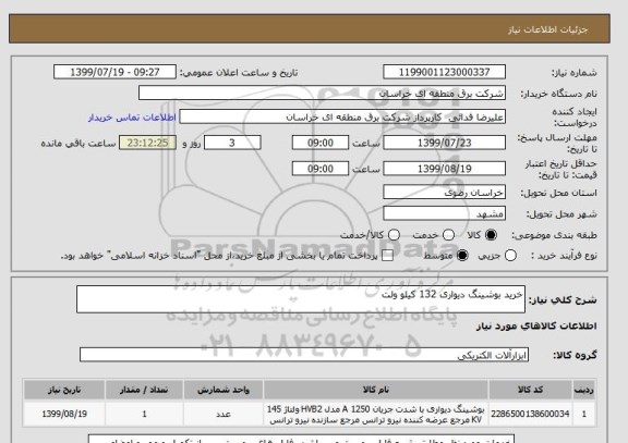 استعلام خرید بوشینگ دیواری 132 کیلو ولت