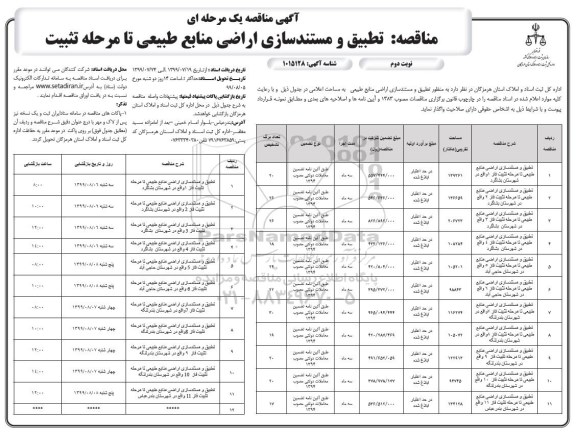 مناقصه، مناقصه تطبیق و مستندسازی اراضی منابع طبیعی تا مرحله تثبیت - نوبت دوم