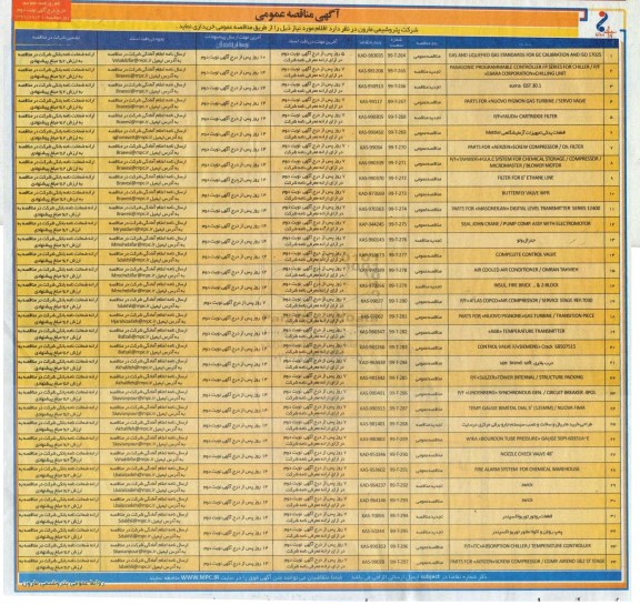 مناقصه، مناقصه GAS AND LIQUEFIED GAS STANDARDS FOR GC ....نوبت  دوم 