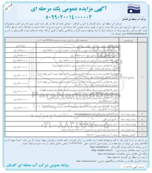 مزایده عمومی , مزایده اجاره زمین ها برای کشت محصولات زراعی 