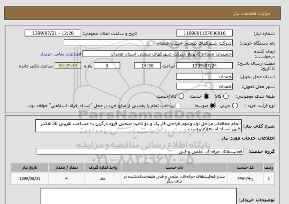 استعلام انجام مطالعات مراحل اول و دوم طراحی فاز یک و دو ناحیه صنعتی قروه درگزین به مساحت تقریبی 56 هکتار طبق اسناد استعلام پیوست 